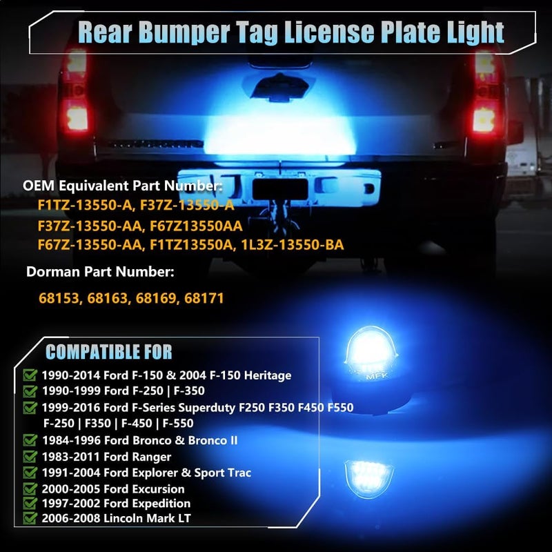 VANKUB 2 PCS LED License Plate Light for Fo-rd F150 F250 F350 F450 F550 Superduty Bronco Excursion Ranger Expedition Explorer Pickup Truck, F150 Bronco Ranger Led Rear Tag Lamp, 6000K Ice Blue Lights - Image 3
